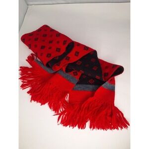 Anne Klein II Red‎ Black Diamond Pattern Wool Blend Scarf Fringe